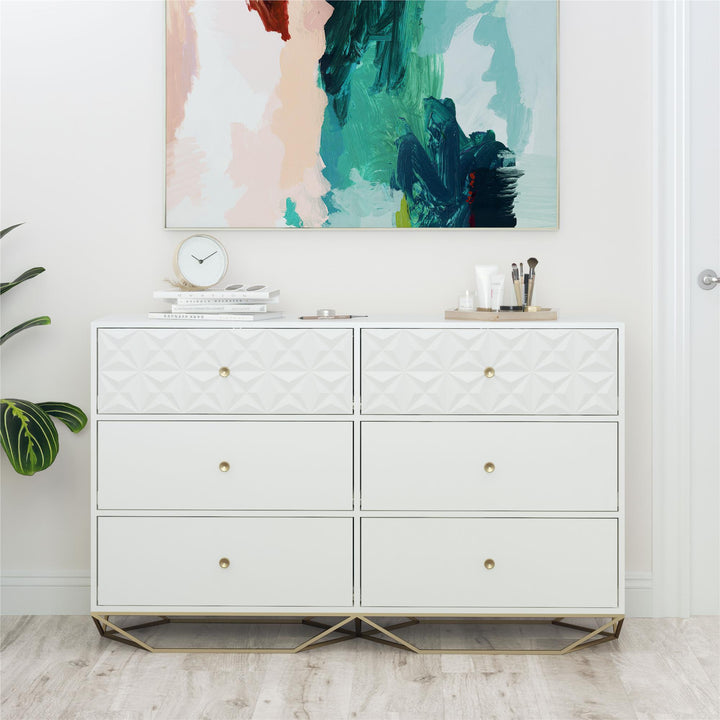 6 Drawer Dresser Blair Design -  White