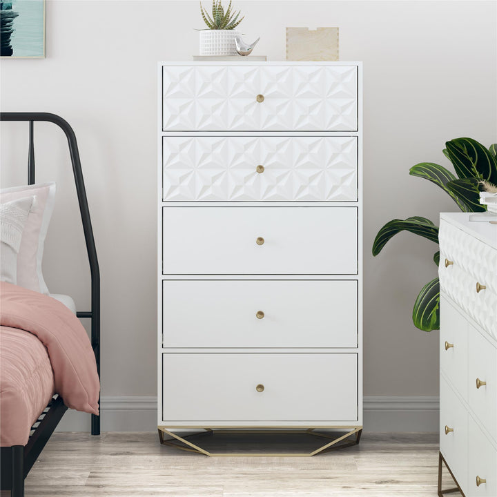 Blair dresser with 5 spacious drawers -  White