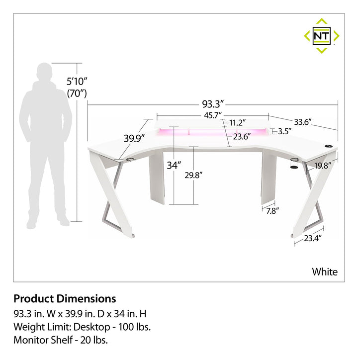 Xtreme Design Gaming Corner Desk -  White
