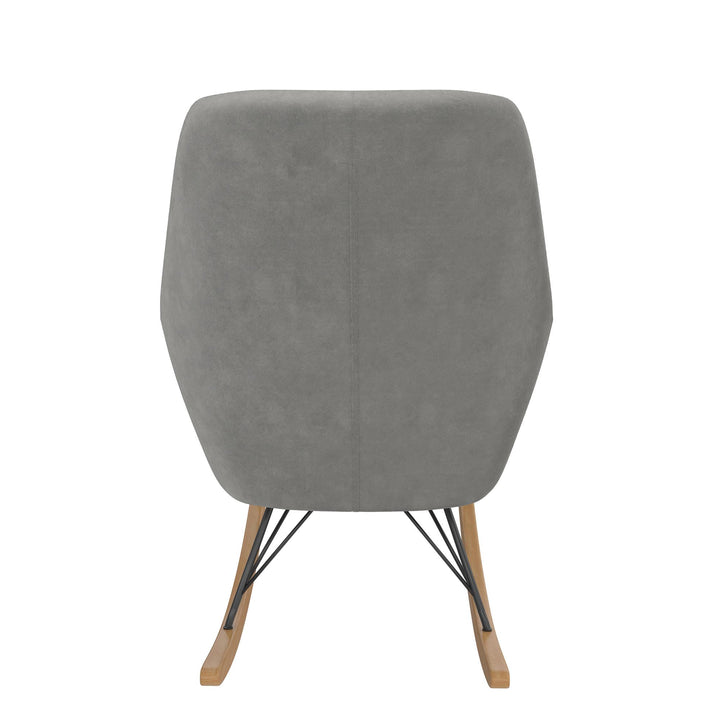 Raven Upholstered Rocker with Square Tufted Detailing and Wood Legs - Gray