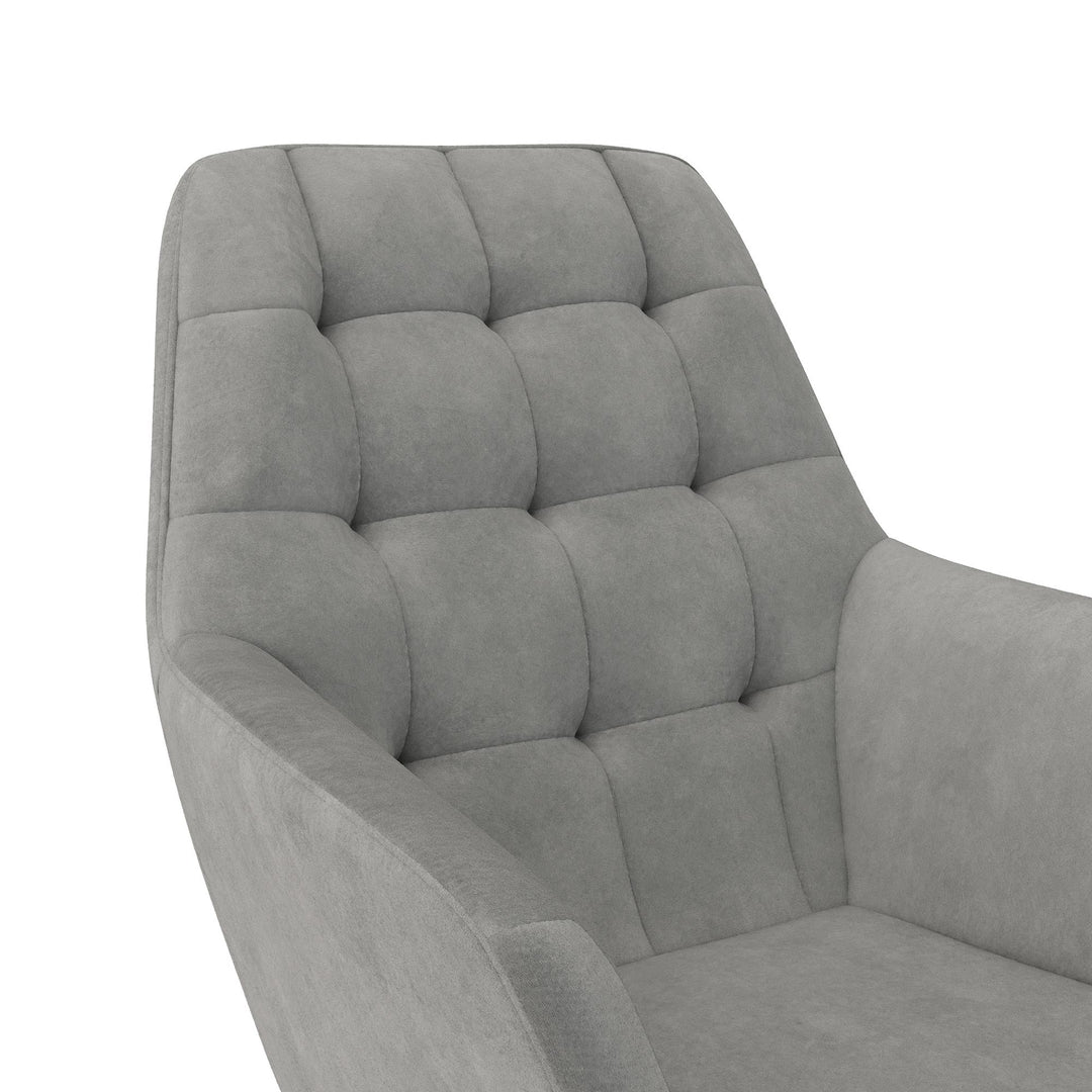 Raven Upholstered Rocker with Square Tufted Detailing and Wood Legs - Gray
