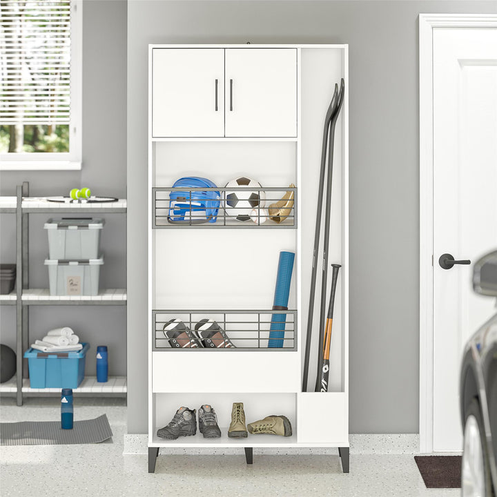 Storage Cabinet with Ball Basket and Tall Storage -  White
