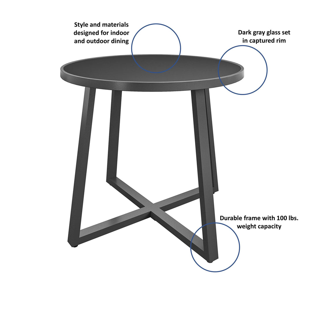 35" Round Indoor or Outdoor Dining Table with Glass Top - Dark Gray - 1-Pack