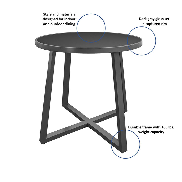 35" Round Indoor or Outdoor Dining Table with Glass Top - Dark Gray - 1-Pack