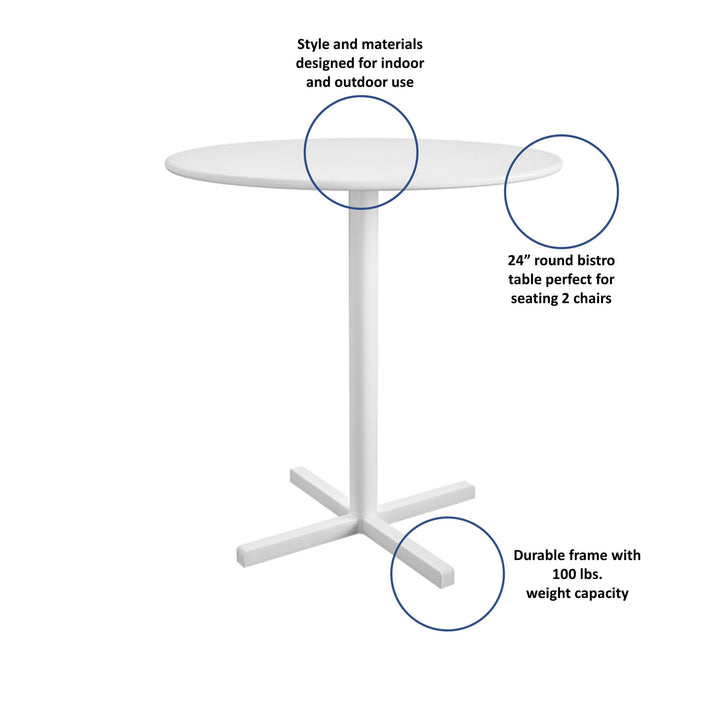 24" Round Indoor/Outdoor Steel Bistro Table - White - 1-Pack