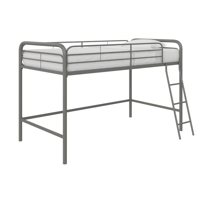 Loft Bed with Metal Frame and Ladder -  Silver  -  Twin