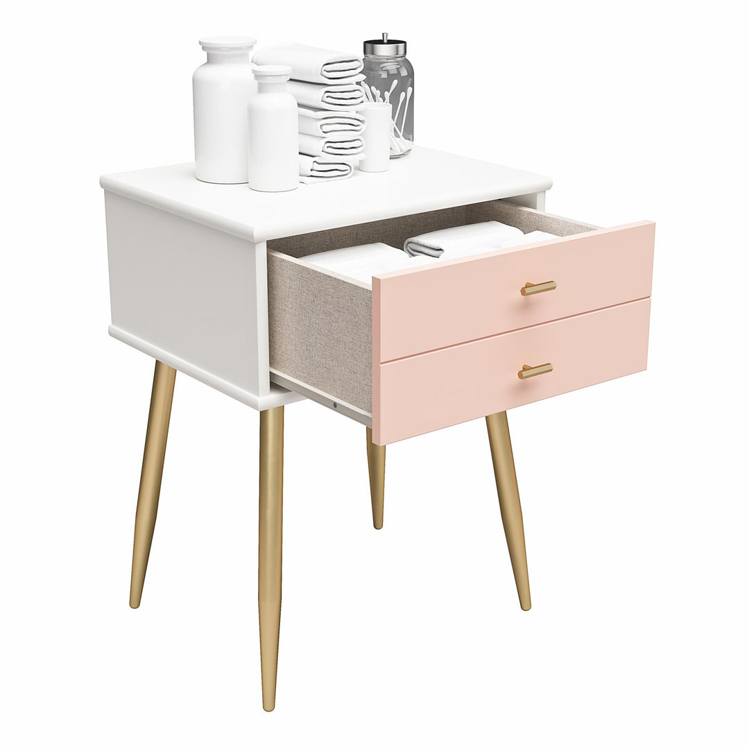 1 Drawer Wooden Nightstand -  Pale Pink