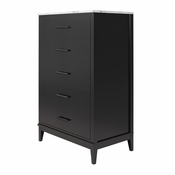 Durable and Organized Tall Dresser with 5 Drawers -  Black