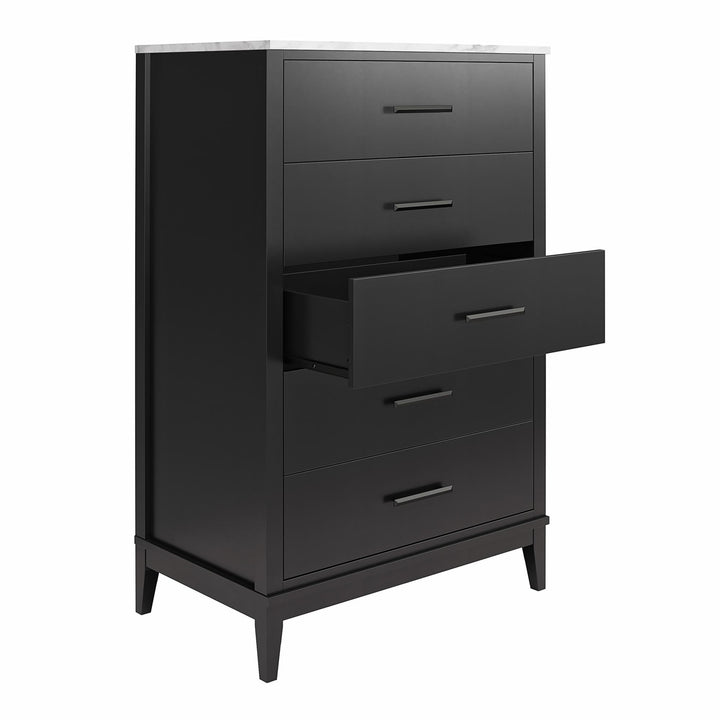 Spacious and Organized Dresser with Tapered Legs -  Black