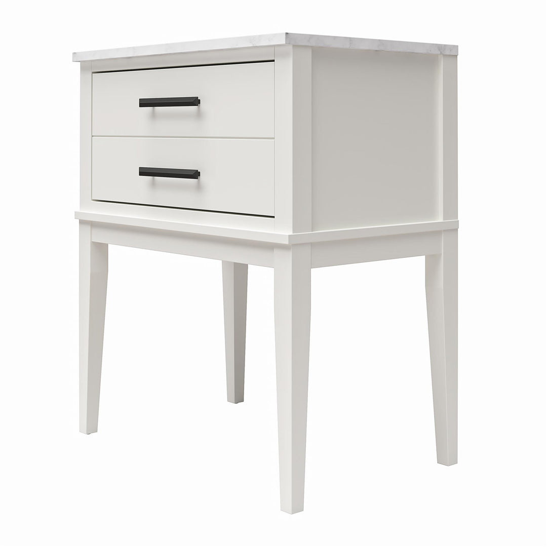 Modern 1 Drawer Nightstand with Marble Top -  White