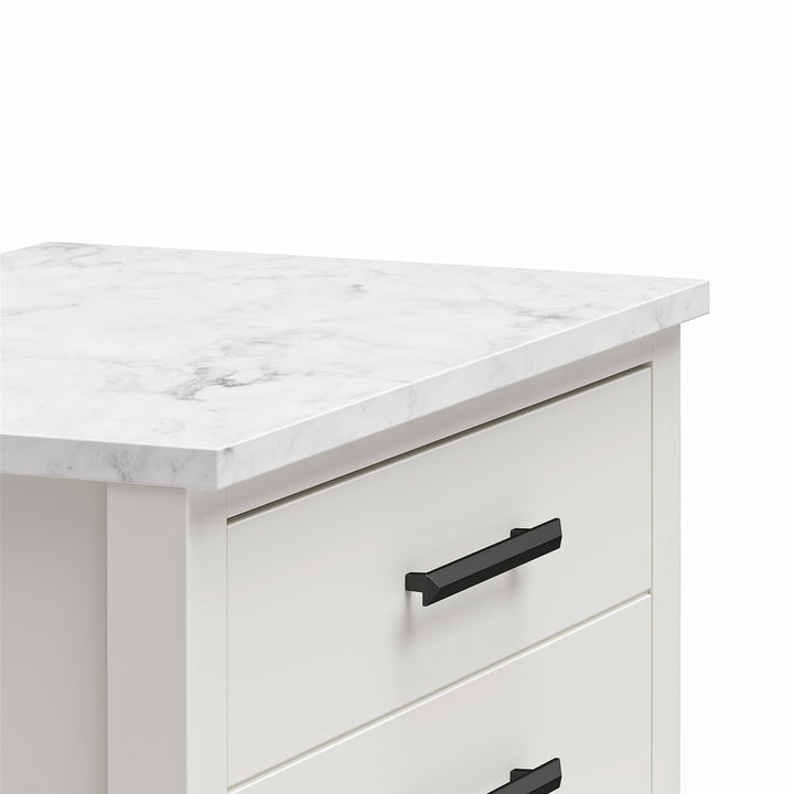Durable and Stylish Lynnhaven Nightstand with Marble Top -  White