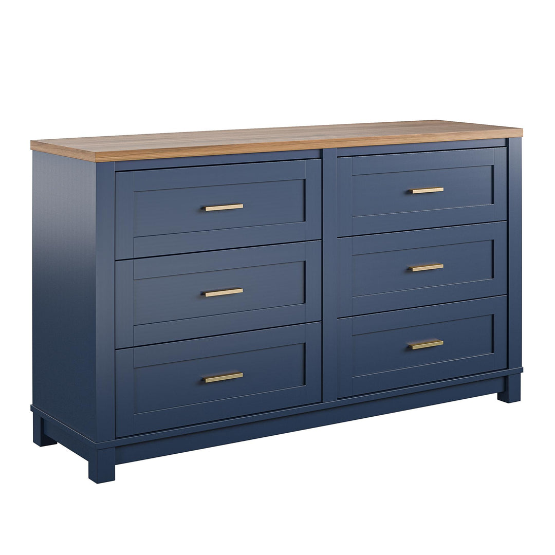 Functional and Elegant Wide 6 Drawer Dresser -  Navy