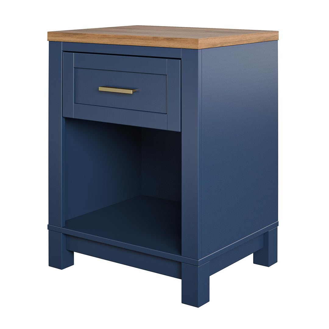 Easy to Assemble Nightstand with Open Shelf -  Navy