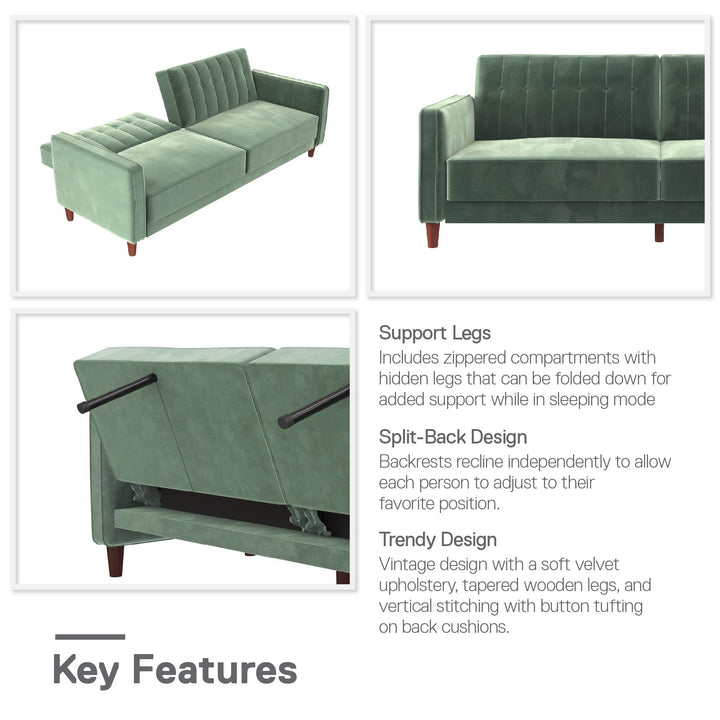 Vertical Stitching and Button Tufting Futon -  Light Green