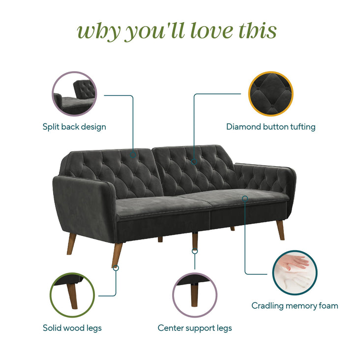Tallulah Memory Foam Futon - Gray