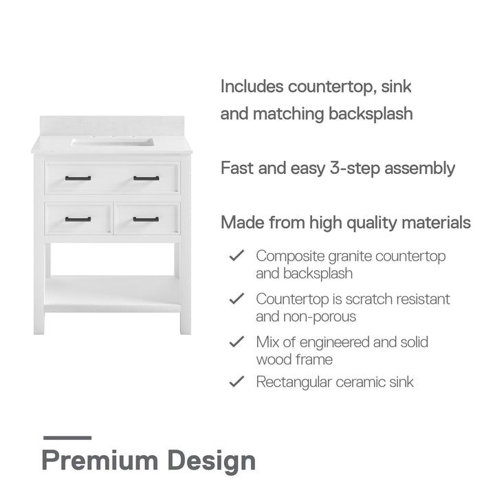 Maine 30 Inch Bathroom Vanity - White - 30"