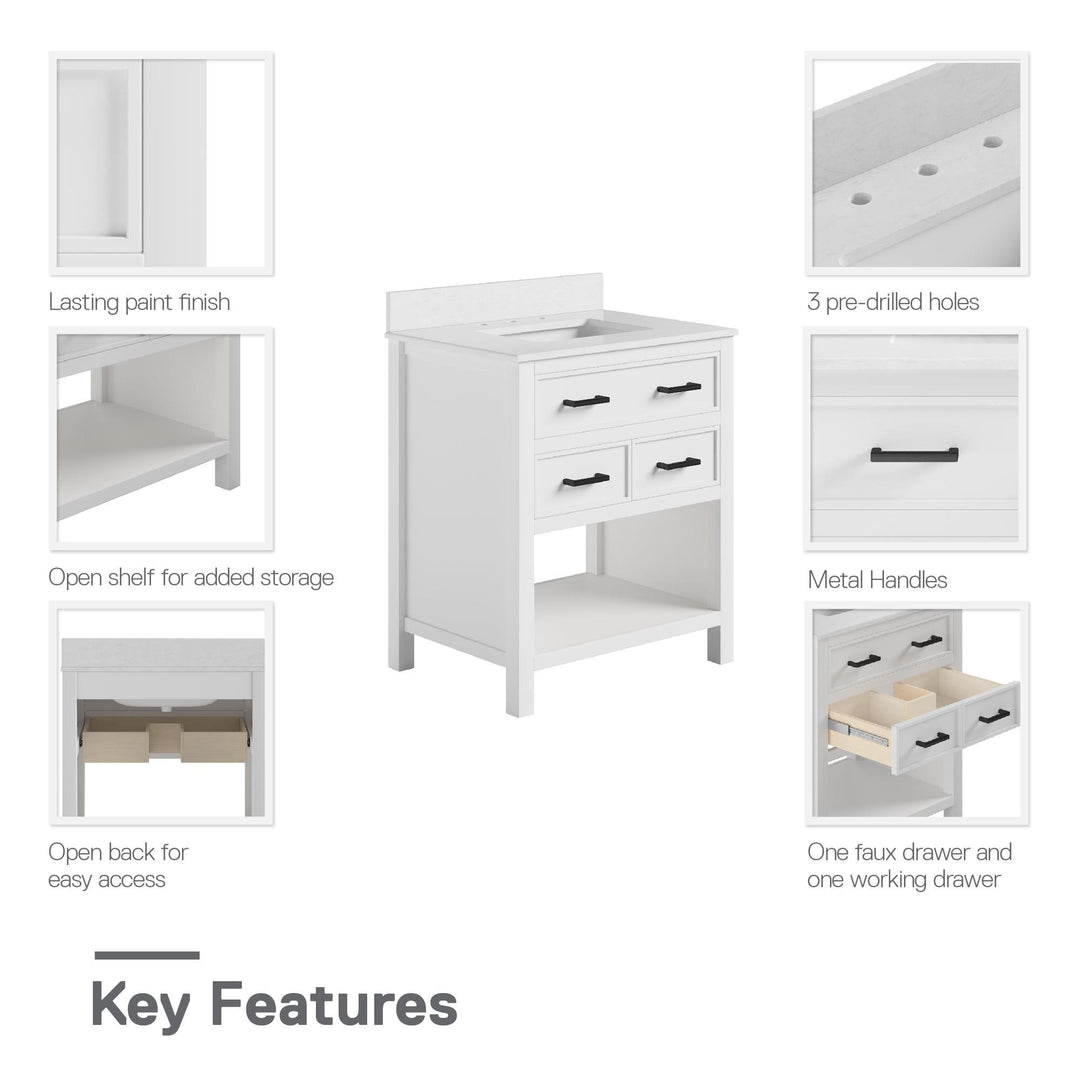 Maine 30 Inch Bathroom Vanity - White - 30"