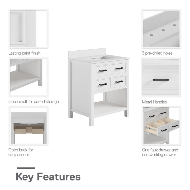 Maine 30 Inch Bathroom Vanity - White - 30"