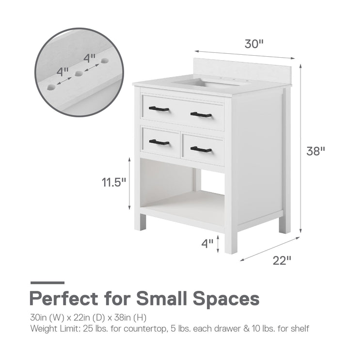 Maine 30 Inch Bathroom Vanity - White - 30"