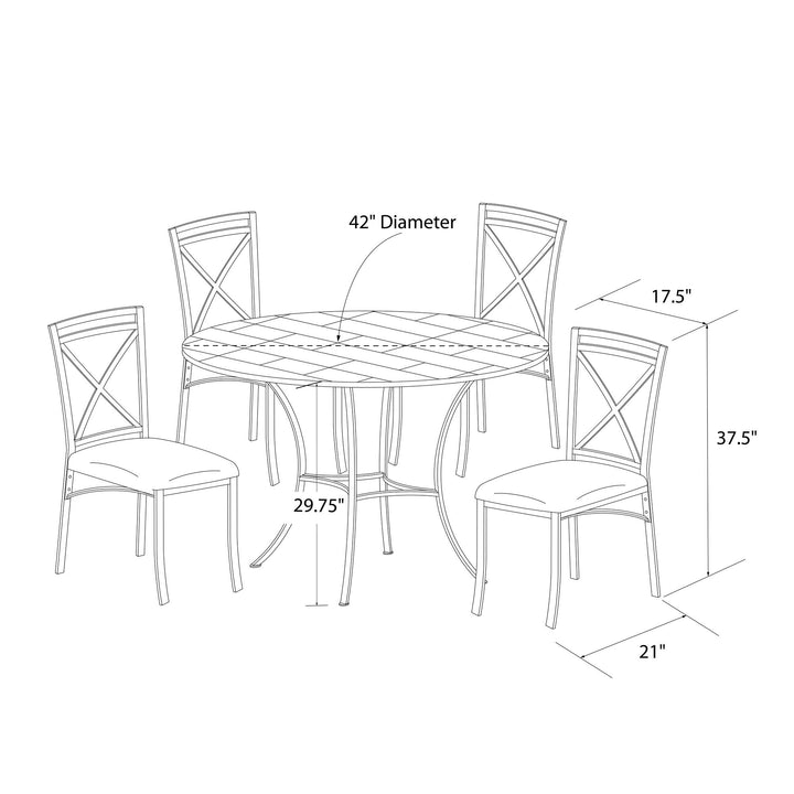 5 Piece Faux Marble Top Dining Table Set with Metal Frame -  Black Coffee
