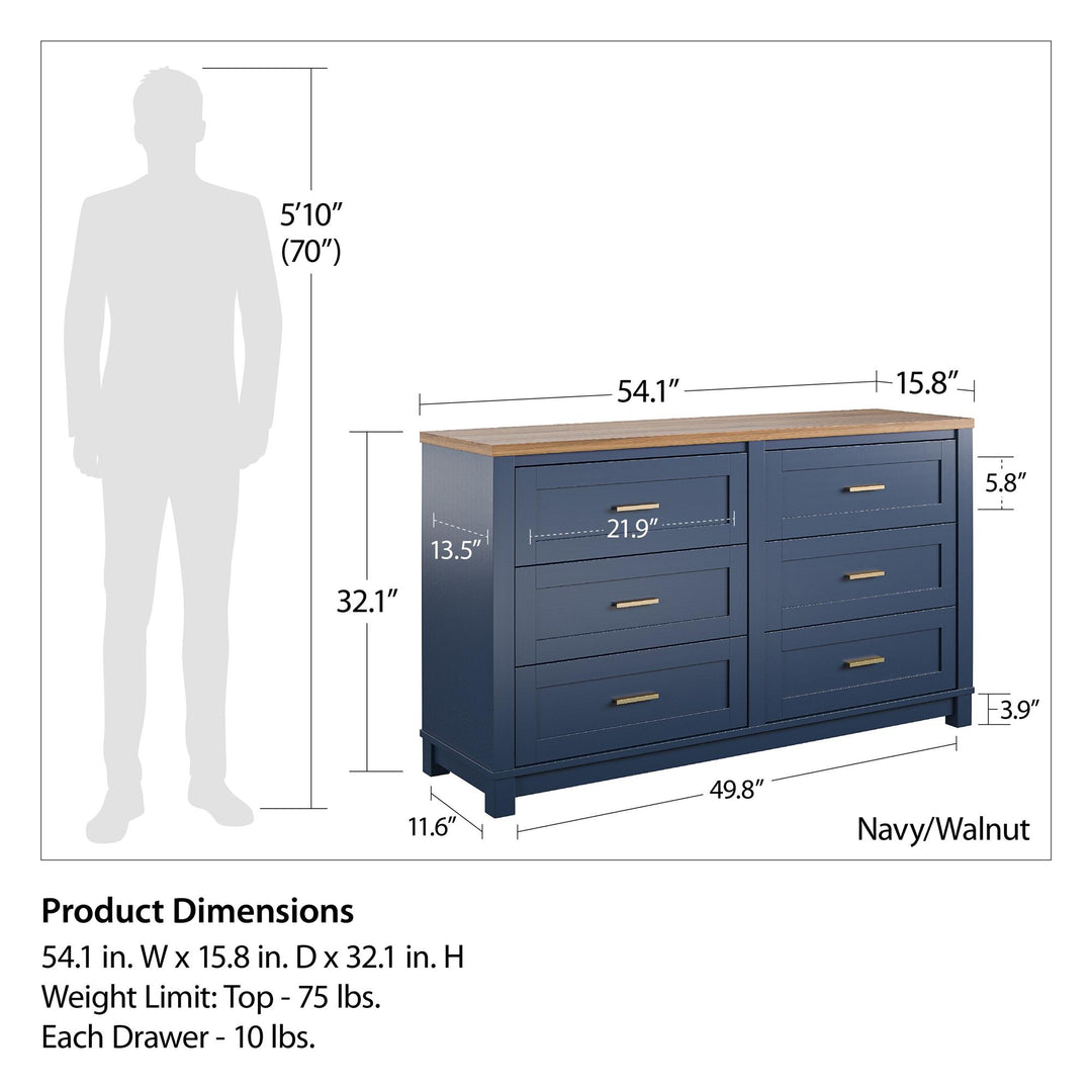 Durable and Functional Armada 6 Drawer Dresser -  Navy