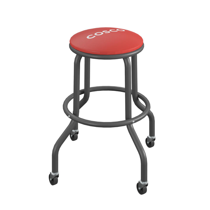 All Steel Vinyl Work Seat with Rolling Casters with 300lb weight capacity - Red - 1-Pack