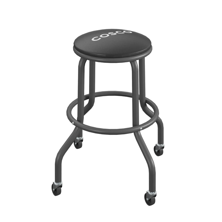 All Steel Vinyl Work Seat with Rolling Casters with 300lb weight capacity - Black - 1-Pack