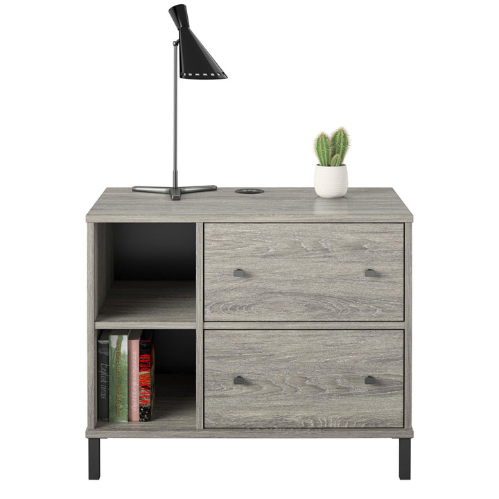 Kalissa Wide Nightstand with Charger -  Gray Oak
