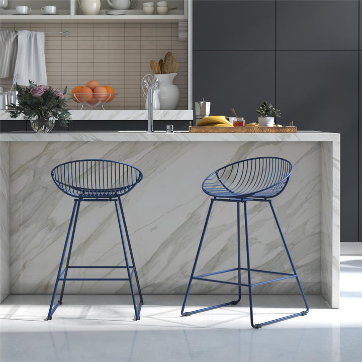 Counter height bar stool with wire design -  Navy