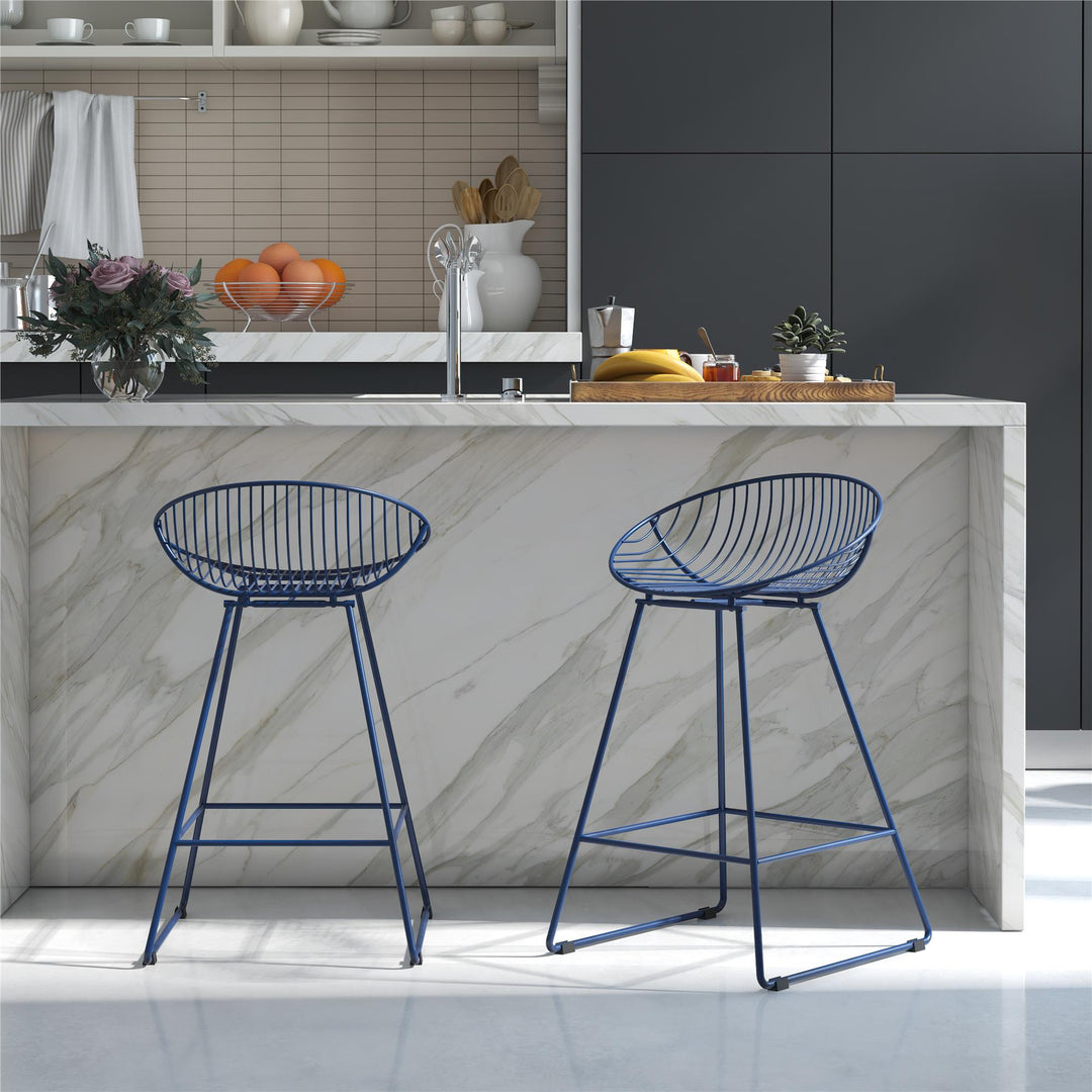 Counter height bar stool with wire design -  Navy