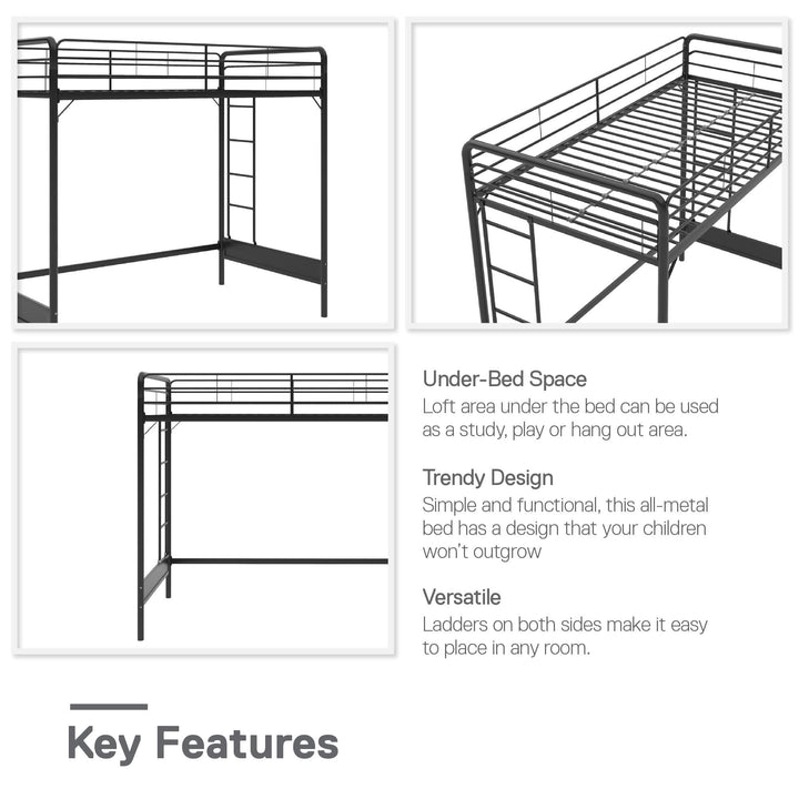 metal frame loft bed - Black - Twin Size