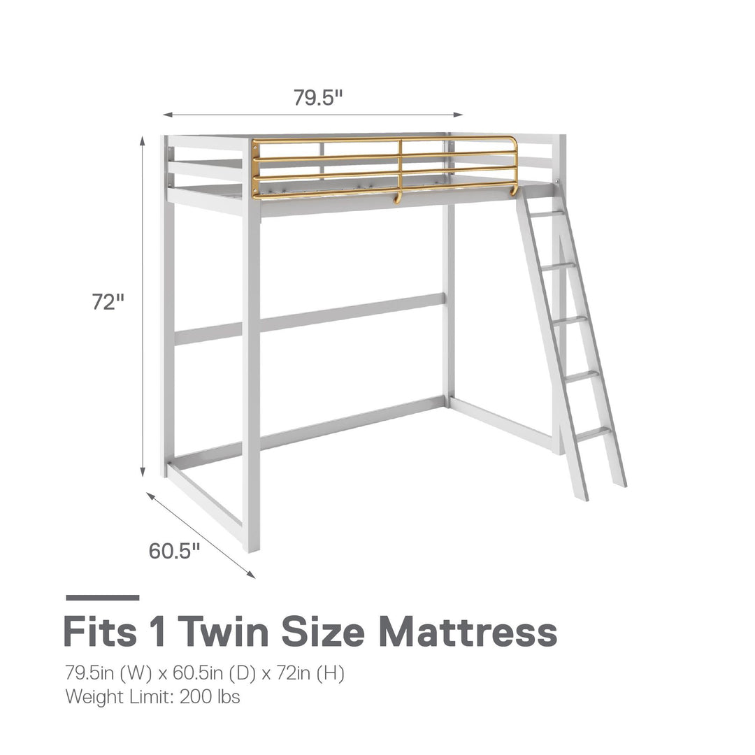 Angled Ladder Metal Loft Bed -  Dove Gray  -  Twin