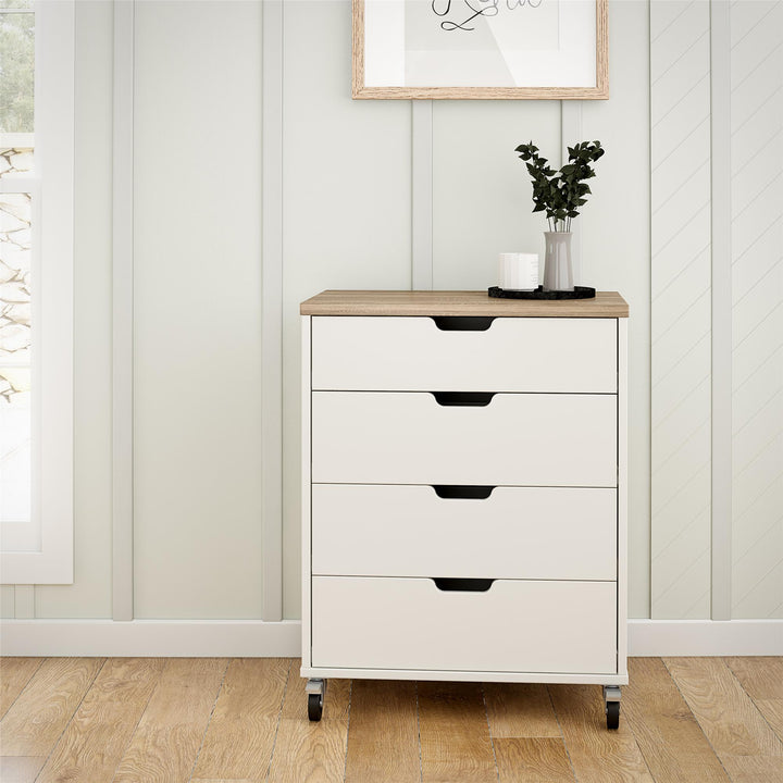 Versa 4 Drawer Storage Cart with Locking Castors -  Weathered Oak