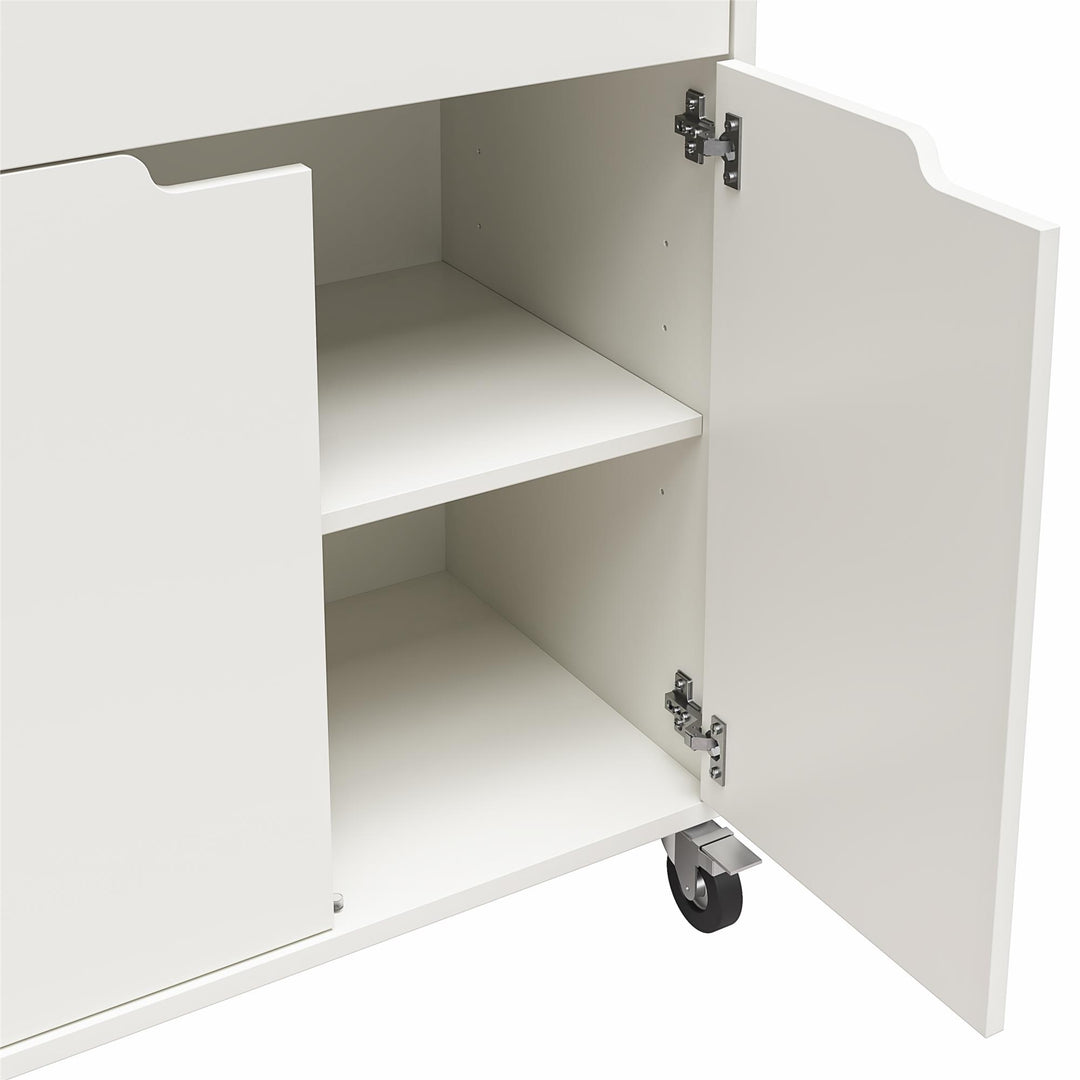 Easy to Assemble Versa Storage Cart with Doors and Drawer -  Weathered Oak