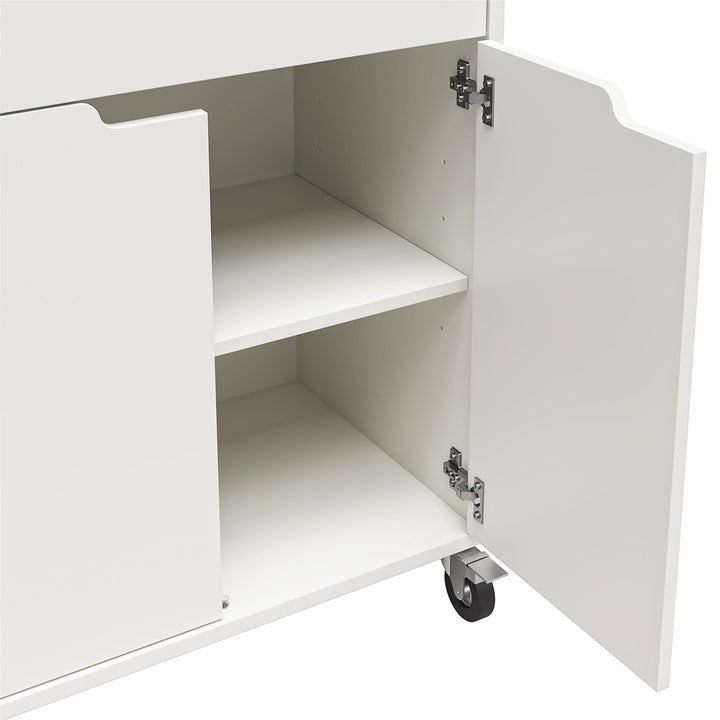Easy to Assemble Versa Storage Cart with Doors and Drawer -  Weathered Oak