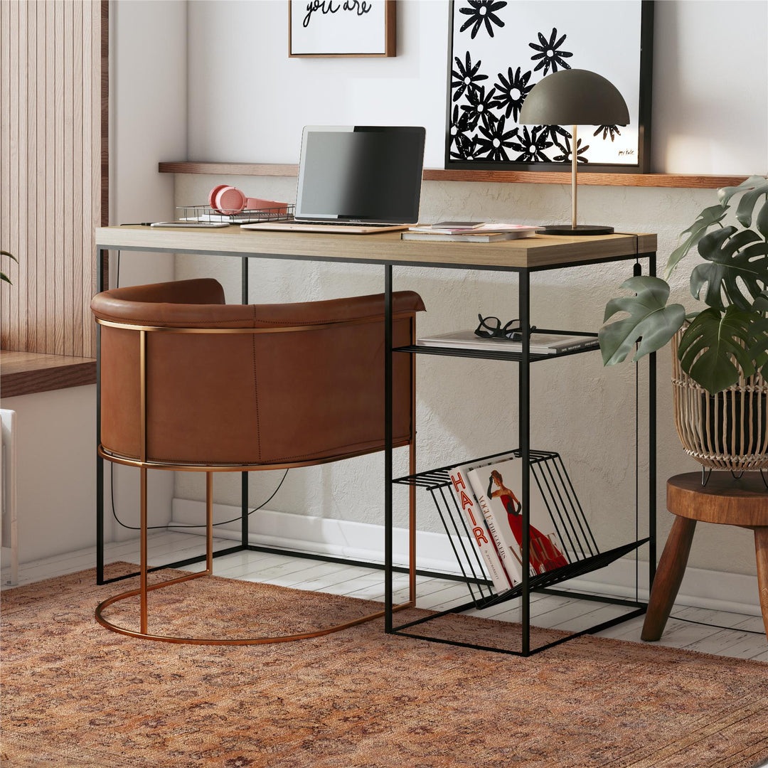 Mixed Media Desk with Spacious Storage -  Natural