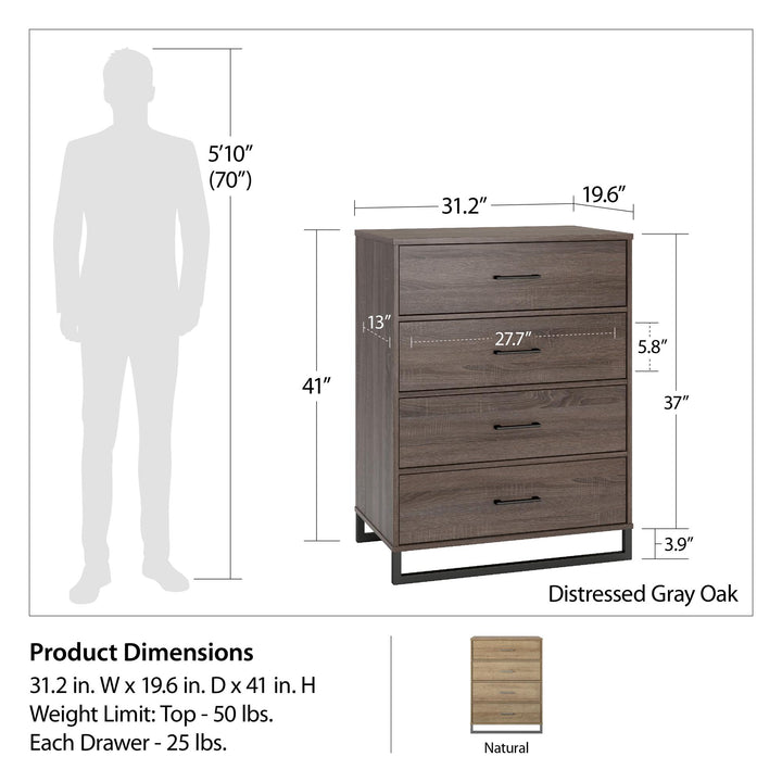 4 Drawer Dresser - Distressed Gray Oak
