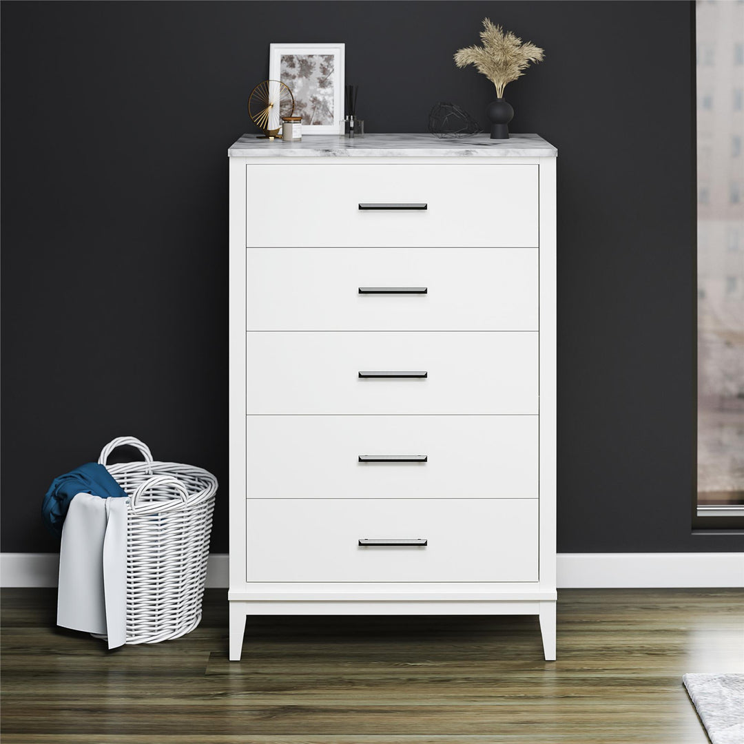 Lynnhaven Modern Tall 5 Drawer Dresser -  White