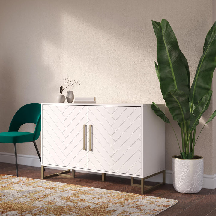 Herringbone patterned console unit -  White
