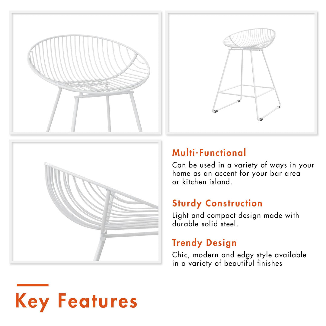 Ellis wire counter height bar stool -  White