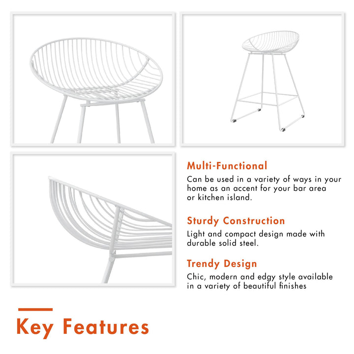 Ellis wire counter height bar stool -  White