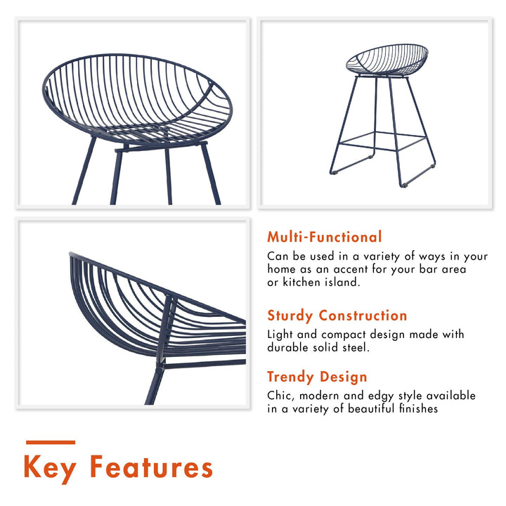 Comfortable wire counter stool -  Navy