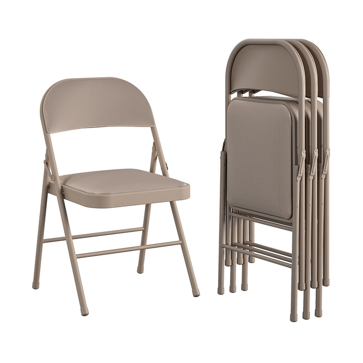 Premium Fabric Padded Seat Metal Folding Chair, Set of 4  -  Antique Linen Check 