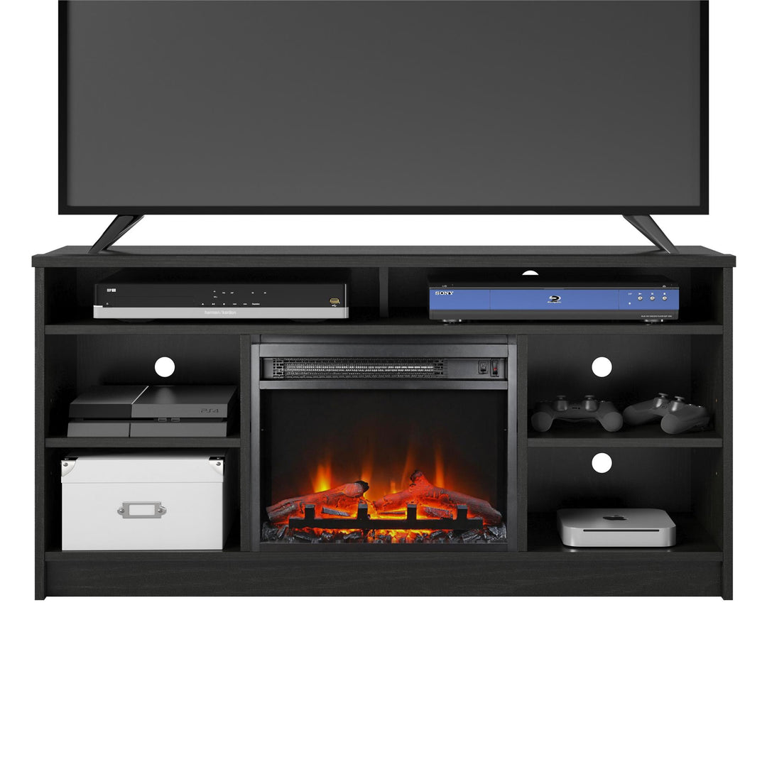 Hendrix 55 Inch TV Stand with Electric Fireplace Insert and 6 Shelves  -  Black Oak