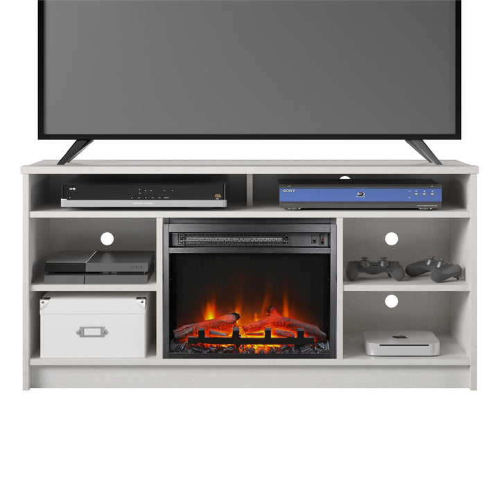 Easy to Clean TV Stand with Electric Fireplace and 6 Shelves -  Black Oak