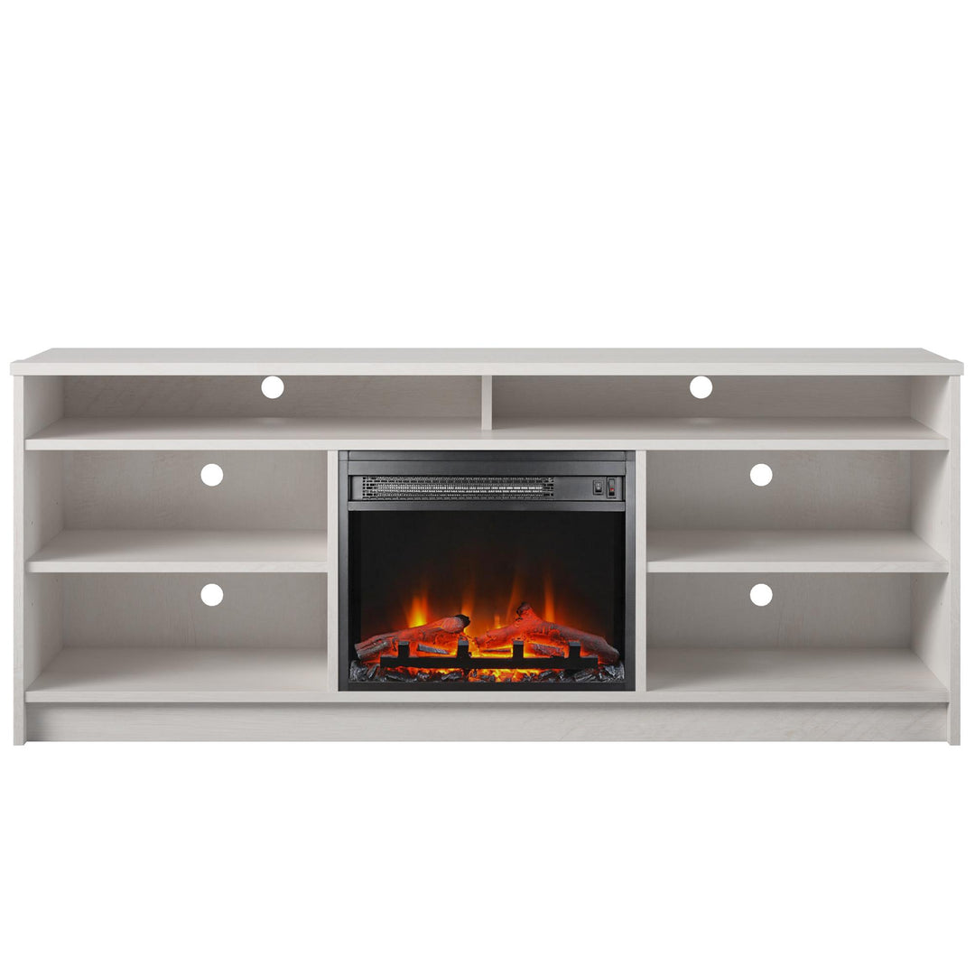 fireplace tv stand with shelves - Ivory Oak