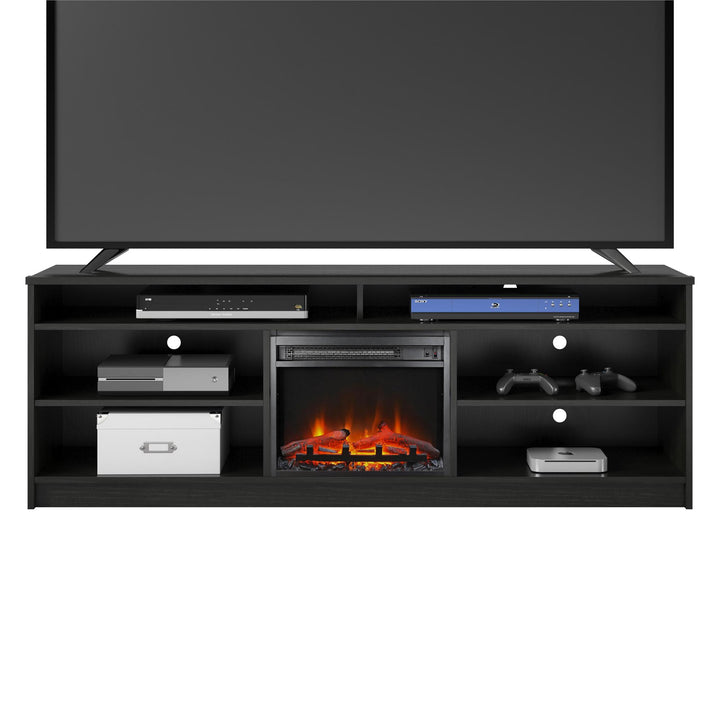 Hendrix 75 Inch TV Stand with Electric Fireplace Insert and 6 Shelves  -  Black Oak