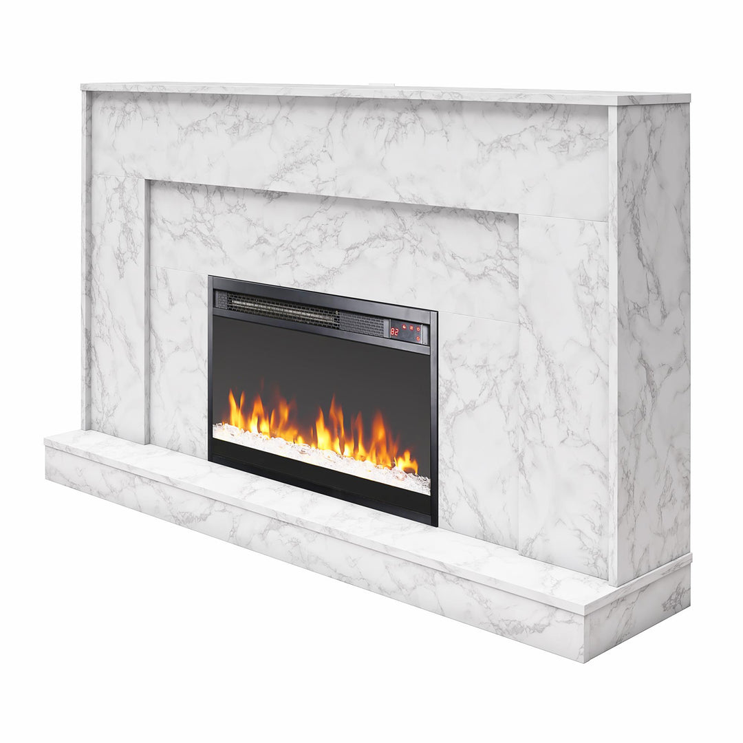 Mantel Fireplace with Modern Design -  White marble
