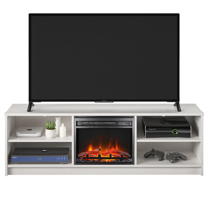 65 Inches TV Stand with Fireplace and Shelves -  Ivory Oak