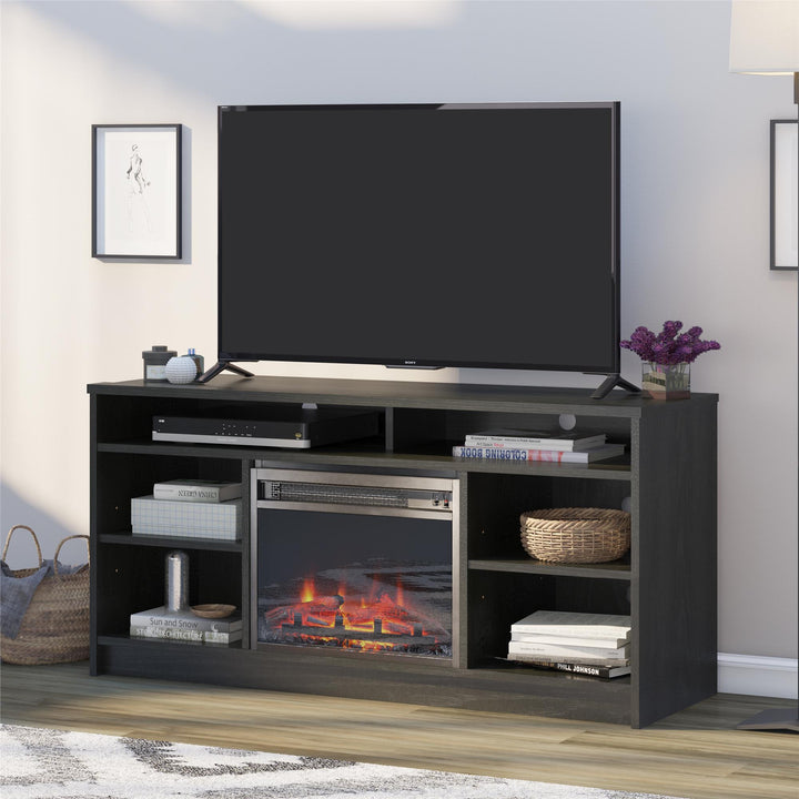 Hendrix 55 Inch TV Stand with Electric Fireplace -  Black Oak